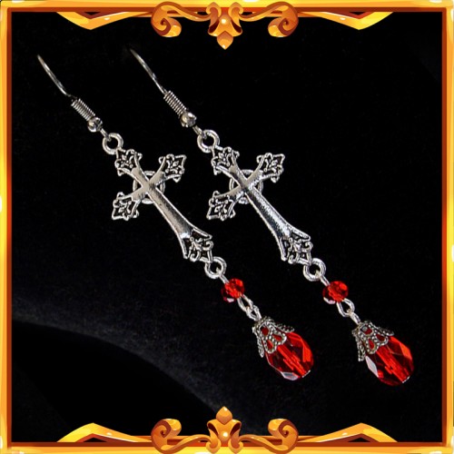 Gothic Earrings "Requiem" Ruby Red
