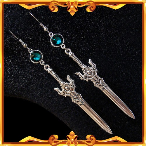 Sword Earrings "Emerald Knight"