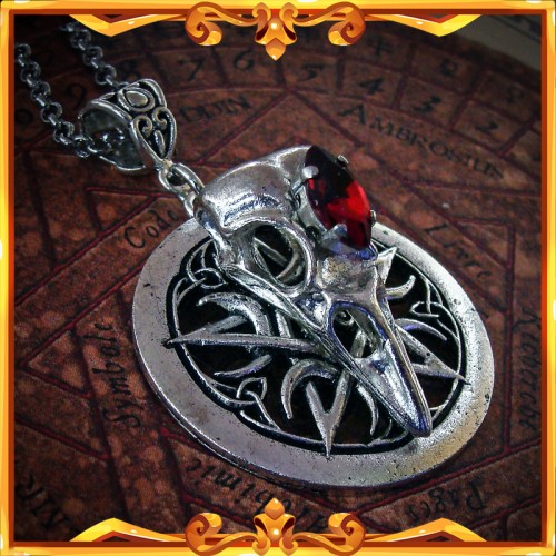 Gothic "Raven Skull" Necklace Red