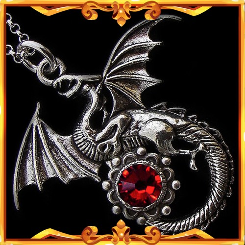 Medieval Dragon Necklace "Ruby Red"