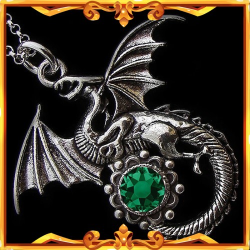 Medieval Dragon Necklace "Emerald"
