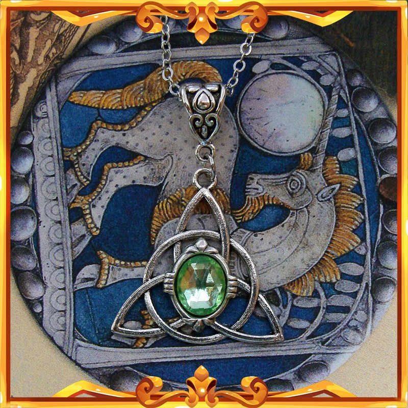 Reveal your Viking soul with this peridot green Celtic necklace