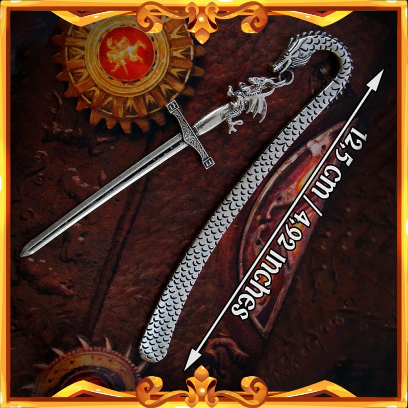 Marque-Page Métal Dragon Épée Antique Violet – Marque-Page Fantaisie Avec Pendentif – Cadeau Original Pour Amoureux De Lecture, Hommes & Femmes