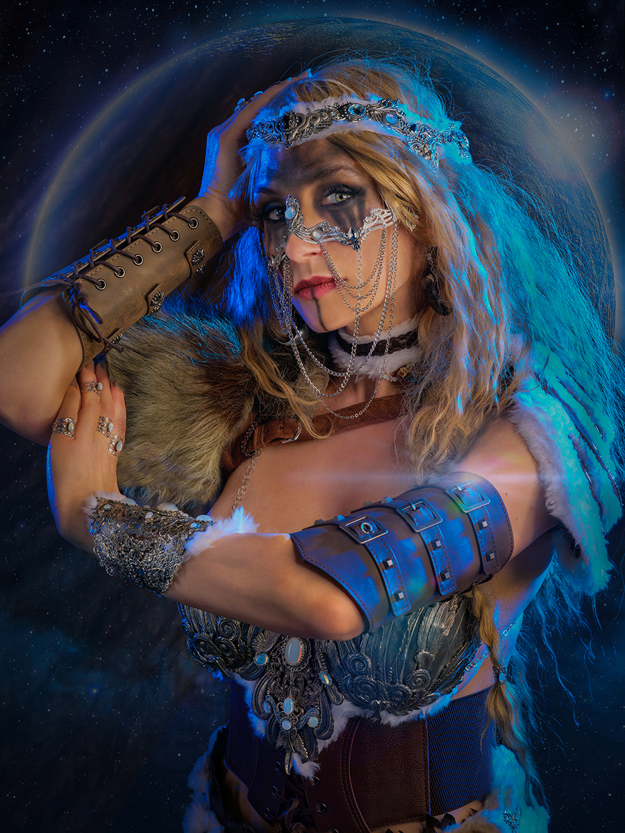 Viking Girl portrait with full moon background