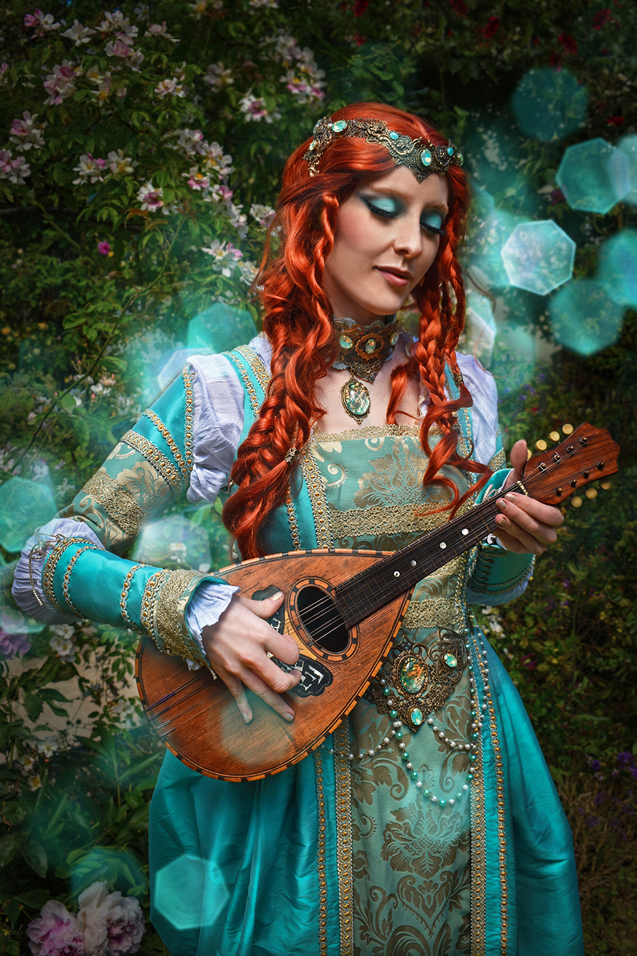 medieval girl troubadour minstrel with mandolin