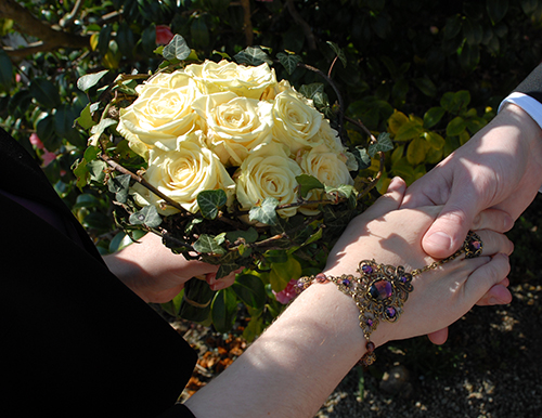 Bijoux elfiques bronze et violet pour le mariage d'Emilie