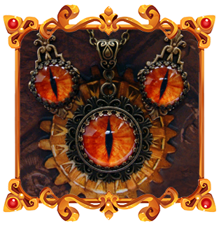 Parure de bijoux oeil de dragon orange style médiéval fantastique
