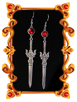 boucles d'oreilles épée médiéval fantasy rouge rubis