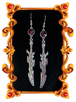 boucles d'oreilles épée médiéval heroic fantasy violet améthyste