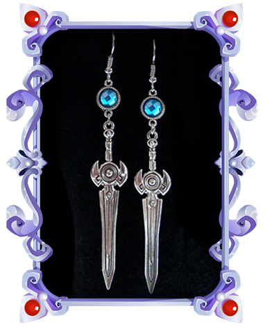 boucles d'oreilles épée médiéval fantasy bleu turquoise