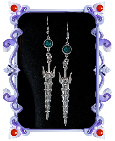 boucles d'oreilles épée médiéval fantasy vert émeraude