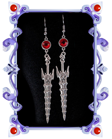 boucles d'oreilles épée médiéval fantasy rouge rubis