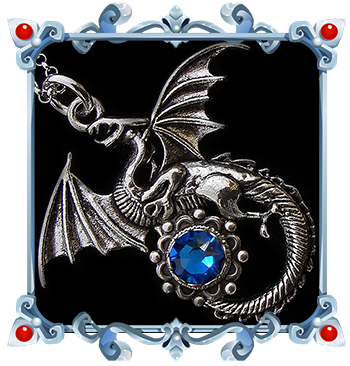 Medieval Dragon Necklace with Blue crystal