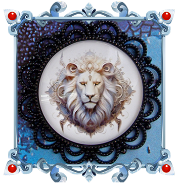Collier représentant une tête de lion à la fourrure blanche