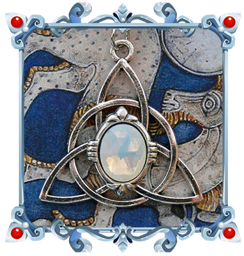 Celtic white opal Necklace with Triquetra Symbol