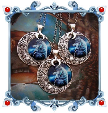 Night Blue Wolf Moon Necklace Talisman Viking