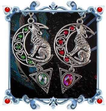 Viking Wolf Necklace with Green Celtic Moon