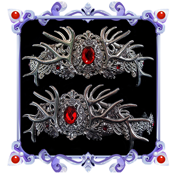 Fall in love for this fantasy faun Crown with silver antlers and ruby red crystals