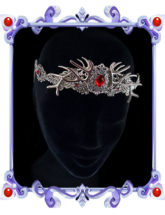 couronne medievale de faune avec des bois de cerf et des cristaux rouge rubis