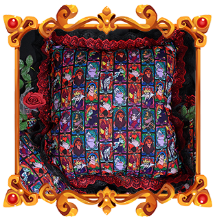 Housse de coussin en tissu et dentelle à l'effigie des Méchants de Disney, les Villains !