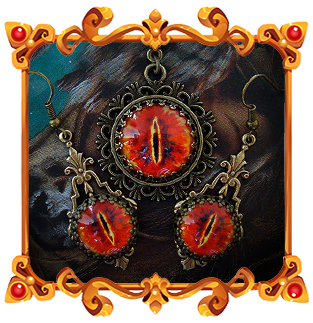 Parure de bijoux oeil de Sauron collier et boucles d'oreilles inspirés par le Dark Lord du Mordor