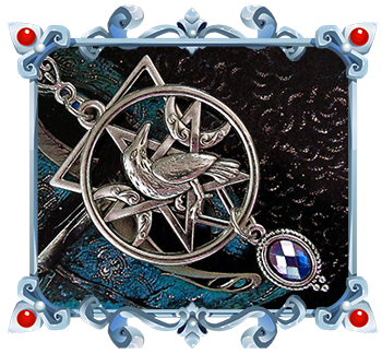 wiccan and witchy necklace with dark raven and magical pentacle