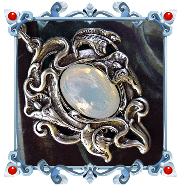 Elven Necklace with floral frame and white opalescent stone like moonstone