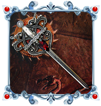 Collier médiéval fantastique avec pendentif épée argentée orné d'un cristal rouge rubis