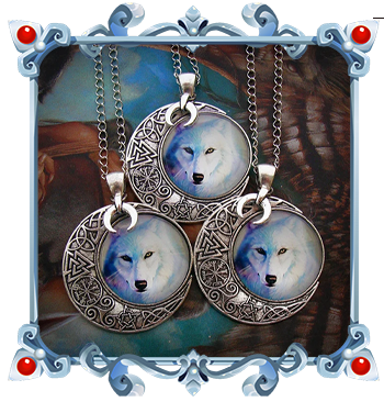 White Wolf Moon Necklace Talisman Viking