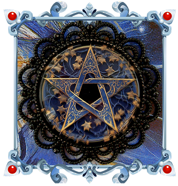 wiccan necklace with blue pentacle and small leaves