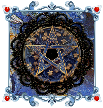 Collier wicca avec pentacle bleu et décoration florale dorée