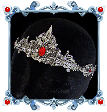 Let yourself be carried away by a breath of legend with this medieval crown featuring knight swords enhanced with ruby-red crystals.