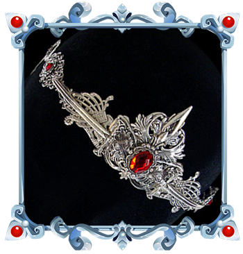 Let yourself be carried away by a breath of legend with this medieval crown featuring knight swords enhanced with ruby-red crystals.