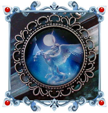 Fantasy bookmark with Pegasus, the famous winged horse from mythology